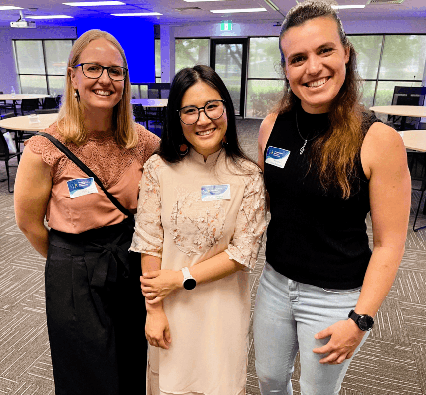 Three postgraduate scholarship students at WAARC PhD Showcase 2024