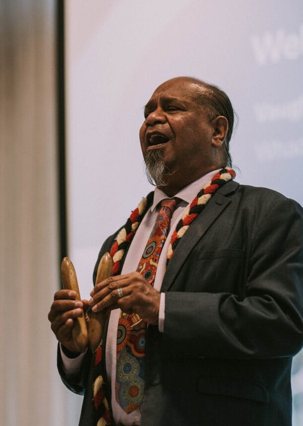 Whadjuk Noongar elder Vaughn McGuire providing the Welcome to Country - WAARC Showcase 2025