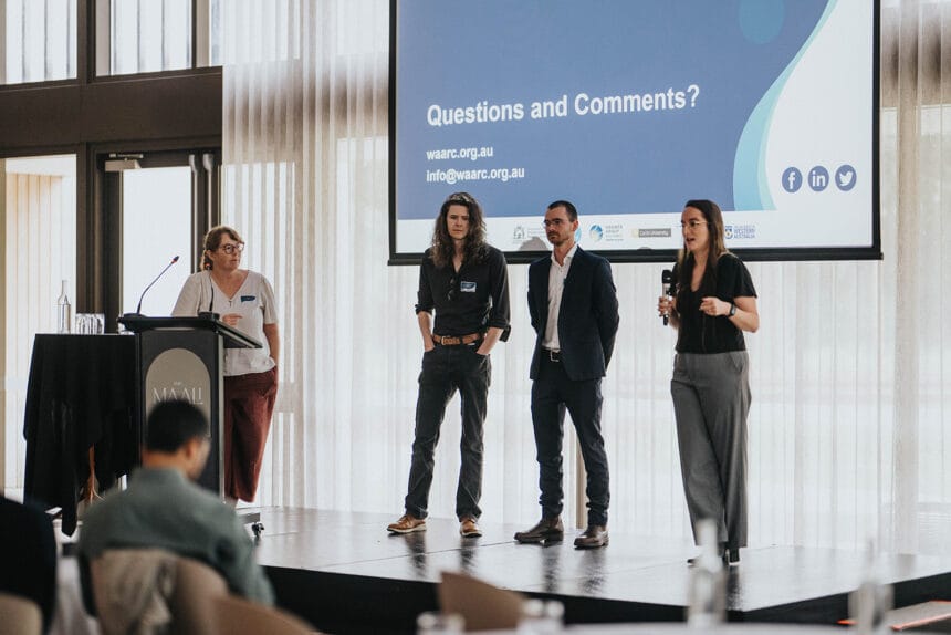 PhD student presenters with Jenny Crisp - WAARC Showcase 2025