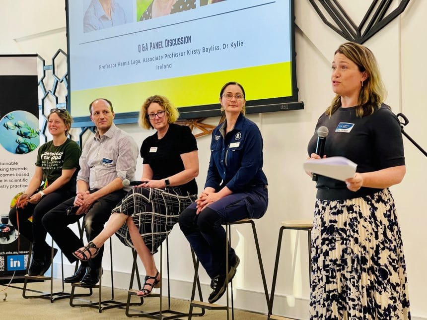 Mia Carbon chairing the panel Q&As